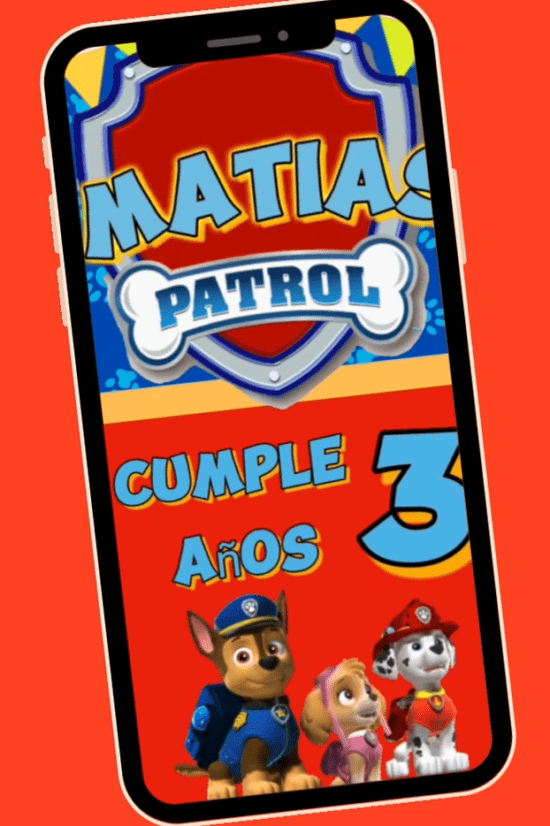 Invitación digital personalizada Paw Patrol |