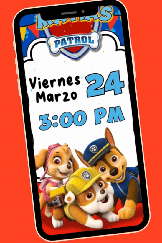 Invitación digital personalizada Paw Patrol |